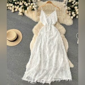 NWT ALL PRETTY GIRLS White Chaya Fringe Detail Maxi Dress Size Medium